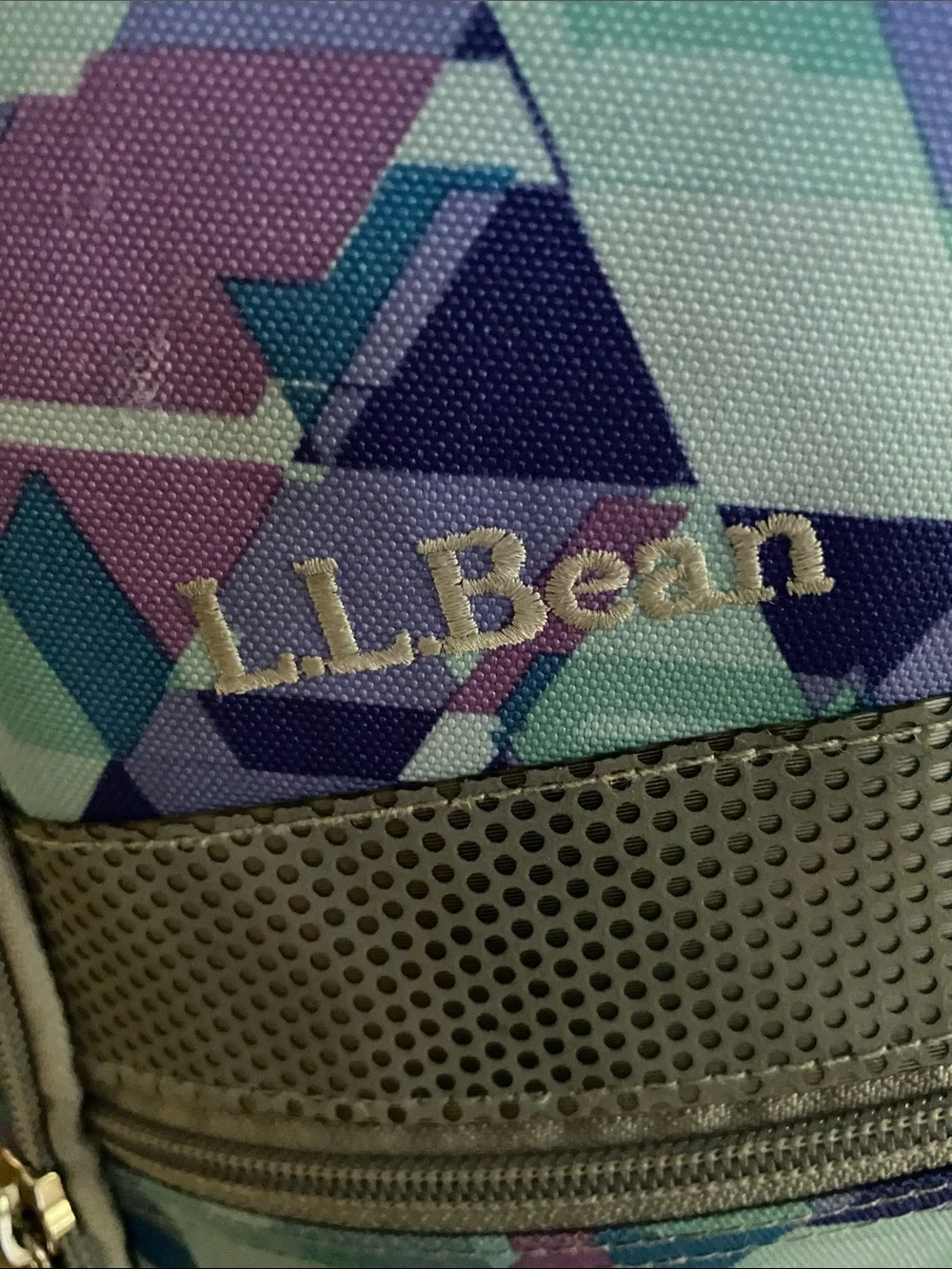L.L. Bean Teal, Aqua & Purple Geometric Backpack